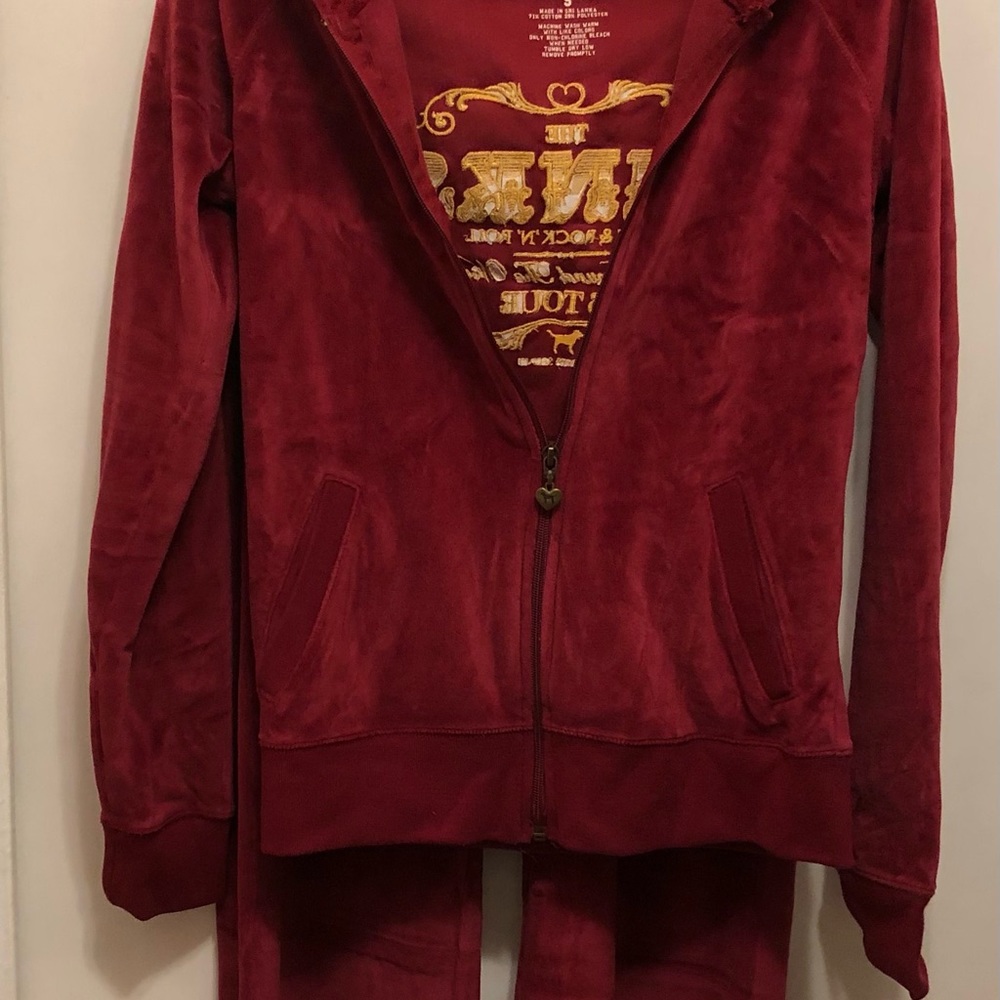 NEW- Vintage Y2K LIMITED EDITION PINK VS Velour  Burgundy Hoodie, size  S